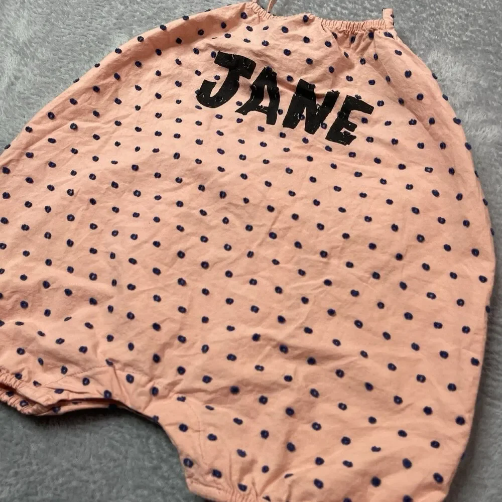 Bobo Chooses Baby Jane Romper Size 12-18‎ Months Pink And Navy Dot